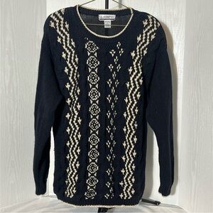 Women's SK & Company Vintage Navy and White Ramie & Cotton Sweater Large